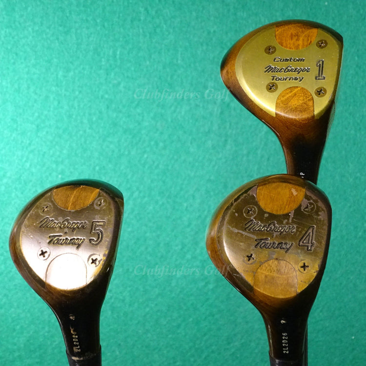 MacGregor MT Custom Tourney Persimmon 1, 4, & 5 Woods Steel Stiff SET OF 3