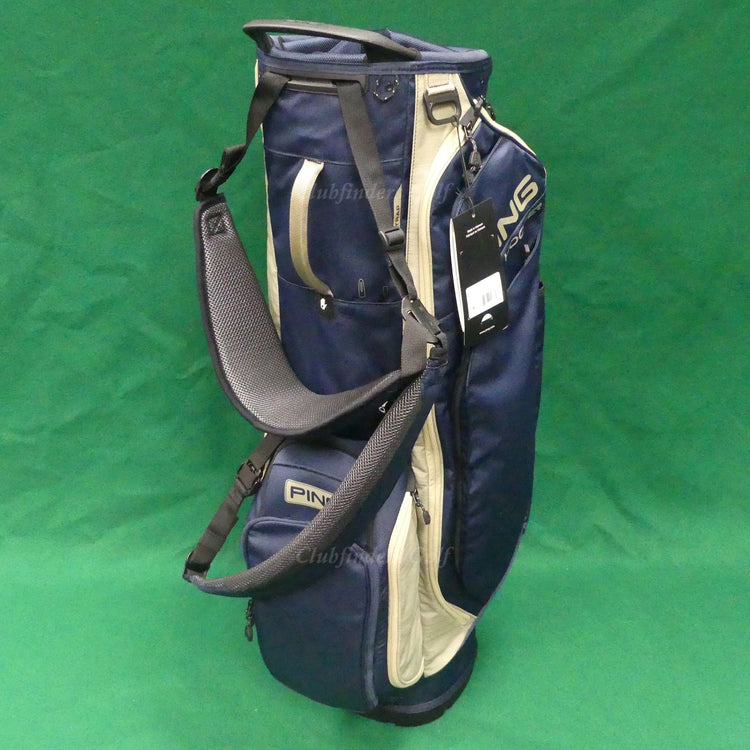 NEW Ping Hoofer Navy/Sand 5-Way Golf Stand Bag w/ Raincover