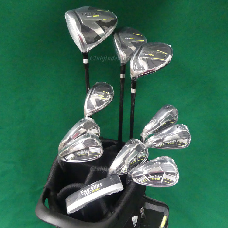 NEW LH Tour Edge TE-200 12-Piece Complete Set Factory Steel Uniflex w/Stand Bag