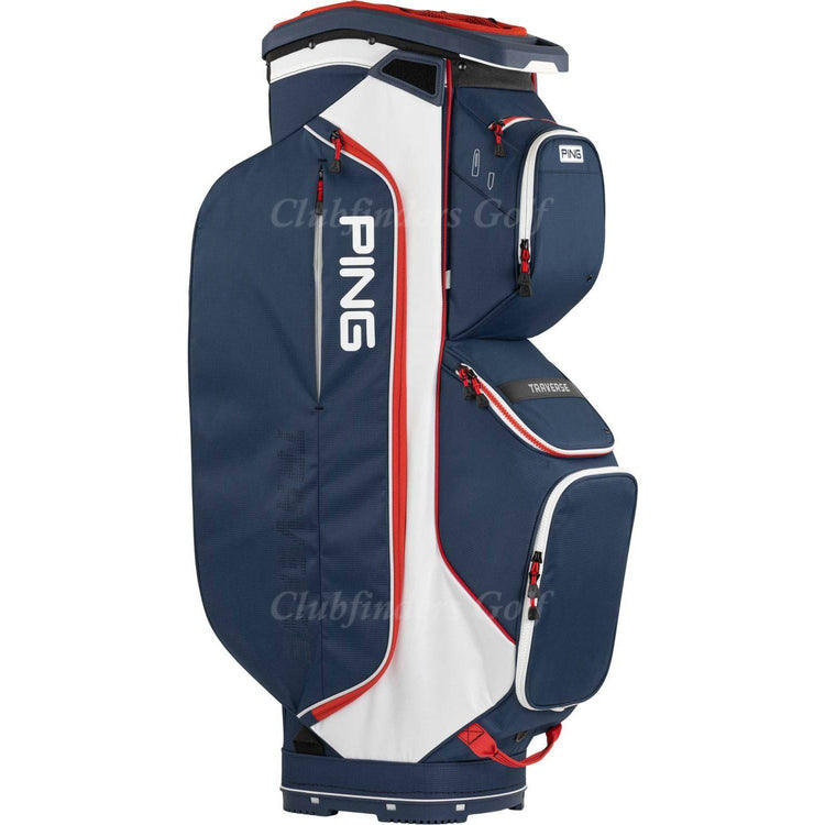 Ping Traverse Navy/White/Red 14-Way Golf Cart Bag w/ Raincover