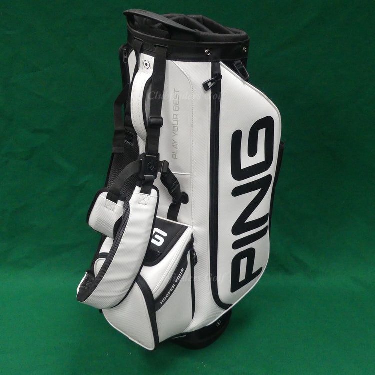 Ping Hoofer Tour White / Black 5-Way Gold Stand Bag w/ Raincover *READ*